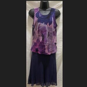 Vibrant floral print dress with a layered design